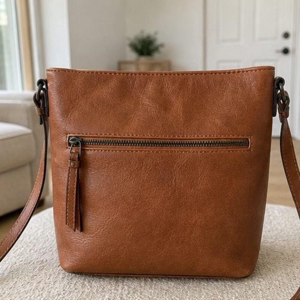 Cognac Faux Leather Bag